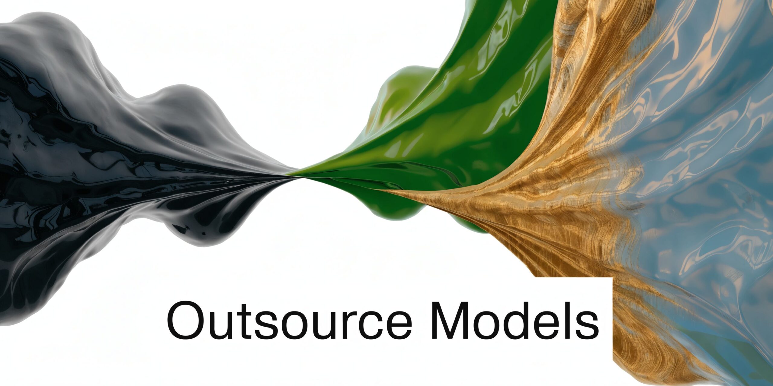 An abstract visualization showing liquid-like flows in black, green, gold, and blue representing business process integration.